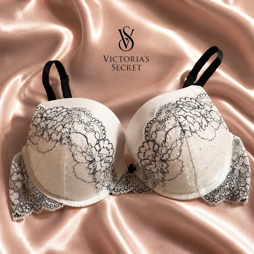 Victoria's Secret Dream Angel Push Up Bra 38C White Black Lace